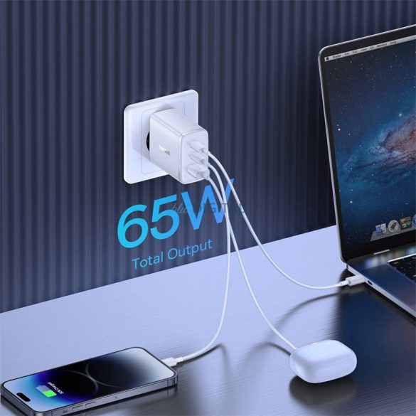 Încărcător Baseus Cube Pro 65W GaN 2x USB-C USB-A - alb