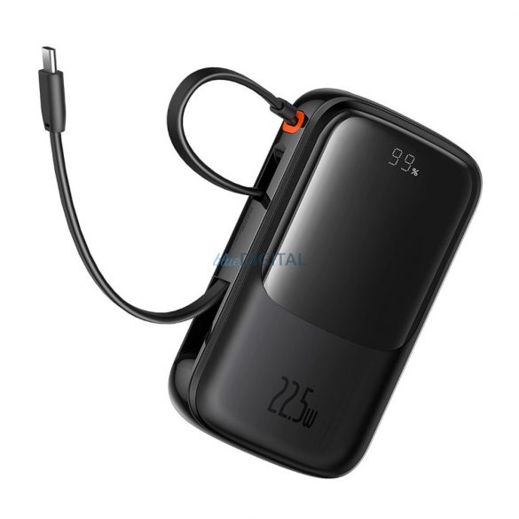 Powerbank Baseus Qpow Pro+ 10000mAh 22,5W cu cablu USB-C încorporat și afișaj - negru