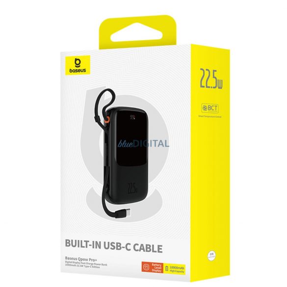 Powerbank Baseus Qpow Pro+ 10000mAh 22,5W cu cablu USB-C încorporat și afișaj - negru