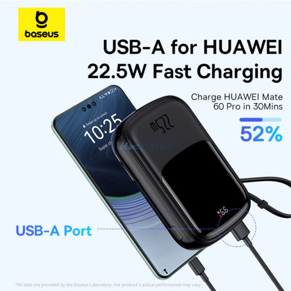 Powerbank Baseus Qpow Pro+ 20000mAh 22,5W cu cablu USB-C încorporat și afișaj - negru