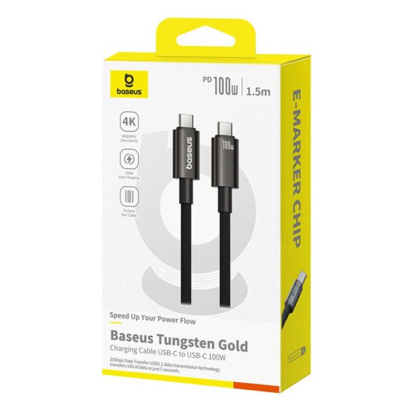 Cablu Baseus Tungsten Gold USB-C 3.2 / USB-C 3.2 100W 4K 60Hz 1.5m - negru