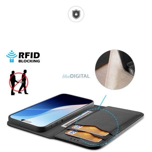 Dux Ducis Hivo husă pentru carte cu protecție RFID Husă cu protecție RFID pentru iPhone 16 - negru