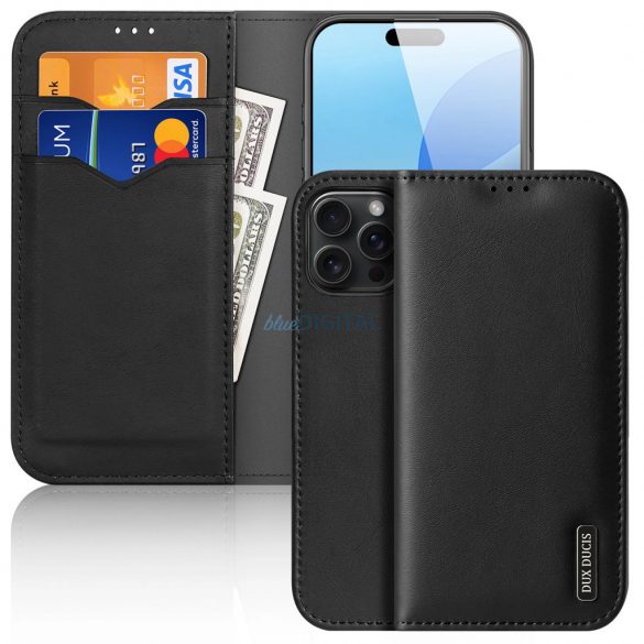 Dux Ducis Hivo husă pentru carte cu protecție RFID Husă cu protecție RFID iPhone 16 Pro - negru