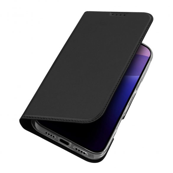 Etui Dux Ducis Skin Pro pe iPhone 16 Pro cu clapeta și miejscem pe carte - czarne