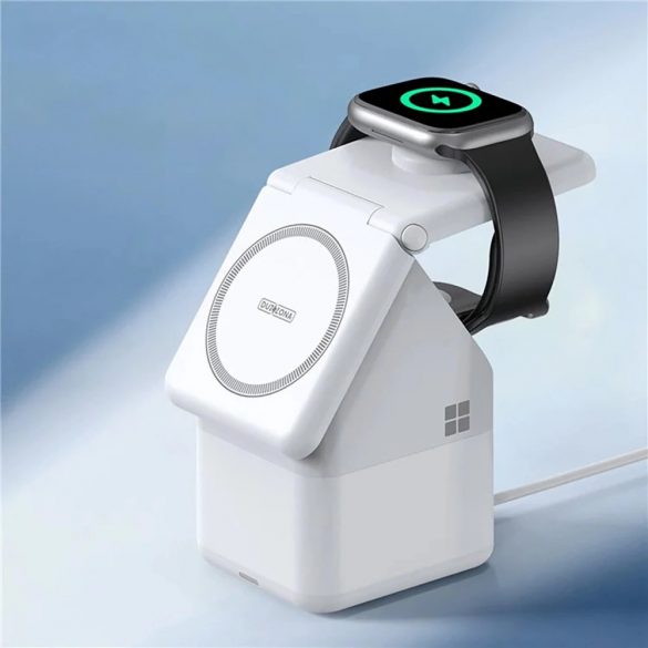 Incarcator inductiv 4in1 Duzzona W20 15W pentru iPhone / AirPods / Apple Watch cu lampa de noapte - alb