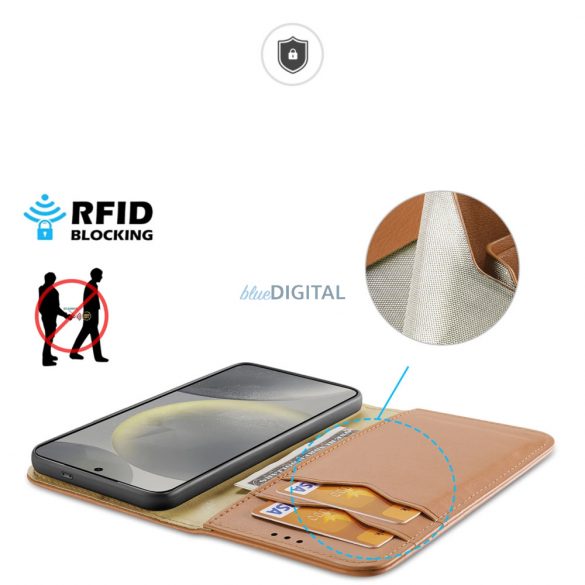 Husa Dux Ducis Hivo cu clapa si blocator RFID pentru Samsung Galaxy S24 - maro