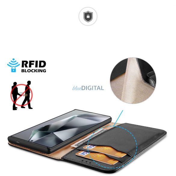 Husa Dux Ducis Hivo cu clapa si blocare RFID pentru Samsung S24 Galaxy Ultra - neagra