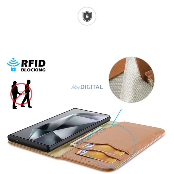 Husa Dux Ducis Hivo cu clapa si blocator RFID pentru Samsung Galaxy S24 Ultra - maro