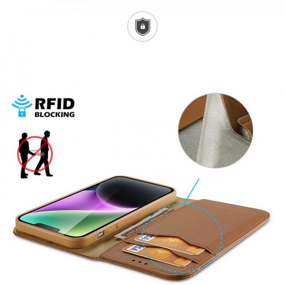 Husa portofel Dux Ducis Hivo iPhone 15 Plus cu blocare RFID - maro