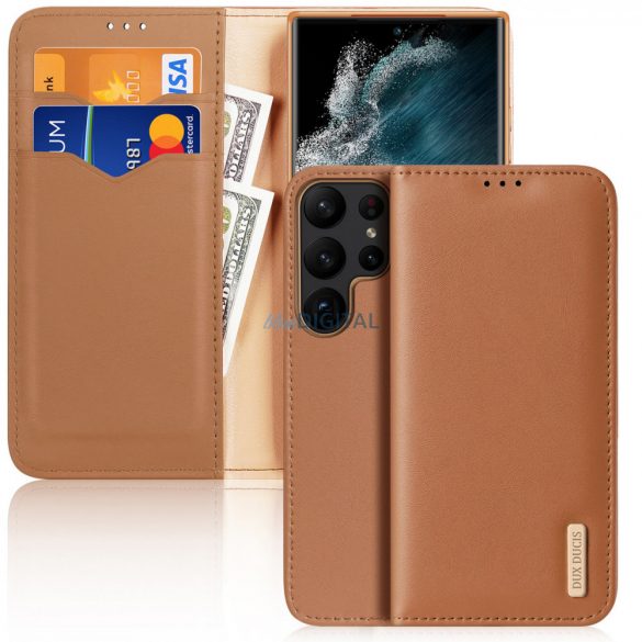 Husa Dux Ducis Hivo pentru Samsung Galaxy S23 Ultra Flip Cover Stand Portofel RFID Blocking Brown