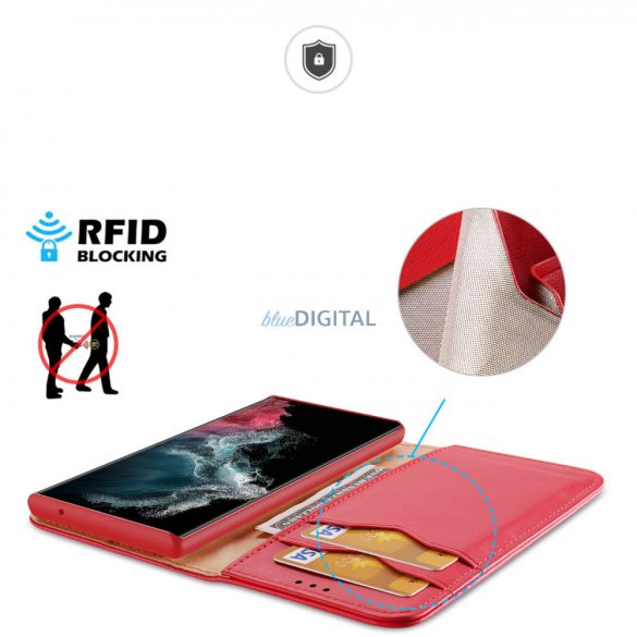 Dux Ducis Hivo husă Samsung Galaxy S23 Ultra Husă cu flip portofel stand RFID blocarea roșu