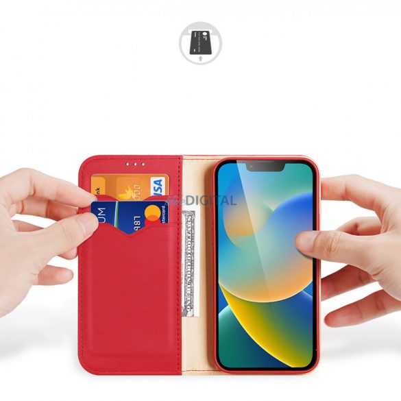 Dux Ducis Hivo Leather Flip Husă Portofel din piele naturală pentru carduri și documente iPhone 14 Plus Red