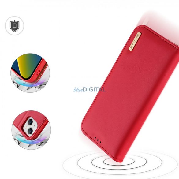 Dux Ducis Hivo Leather Flip Husă Portofel din piele naturală pentru carduri și documente iPhone 14 Plus Red