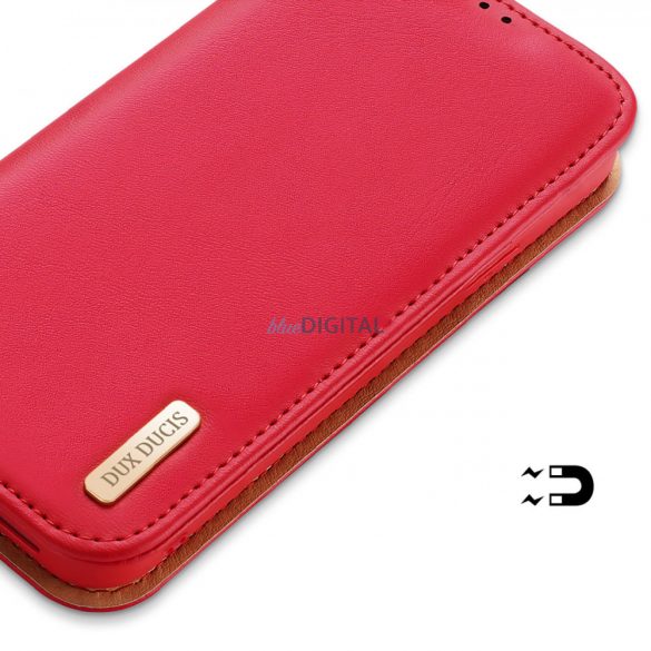 Dux Ducis Hivo Leather Flip Husă Portofel din piele naturală pentru carduri și documente iPhone 14 Plus Red