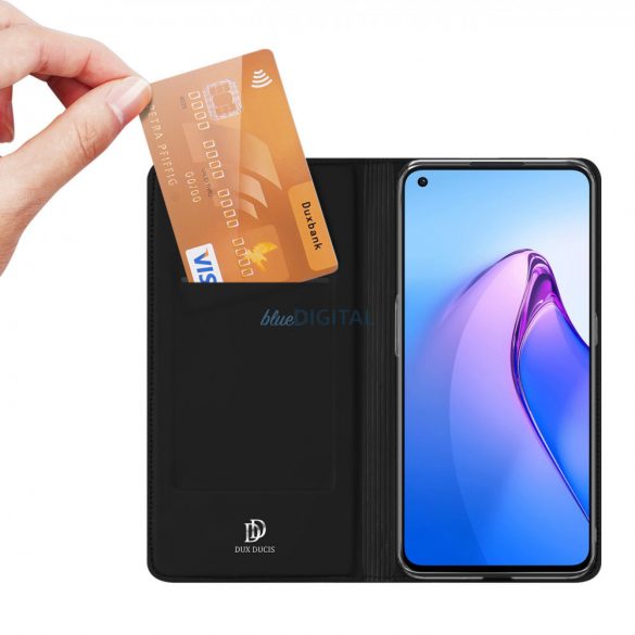 Husă Dux Ducis Skin Pro pentru Oppo Reno 8 suport clapetă pentru carduri suport negru