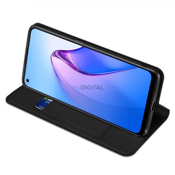 Husă Dux Ducis Skin Pro pentru Oppo Reno 8 suport clapetă pentru carduri suport negru