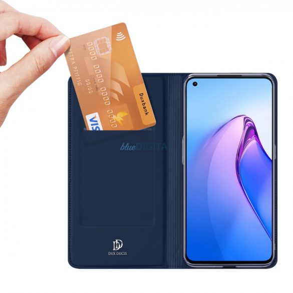 Husă Dux Ducis Skin Pro pentru Oppo Reno 8 suport clapetă pentru carduri suport portofel albastru