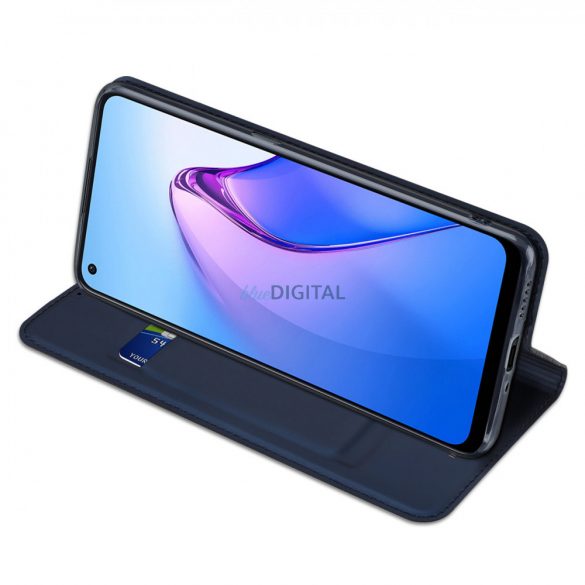 Husă Dux Ducis Skin Pro pentru Oppo Reno 8 suport clapetă pentru carduri suport portofel albastru