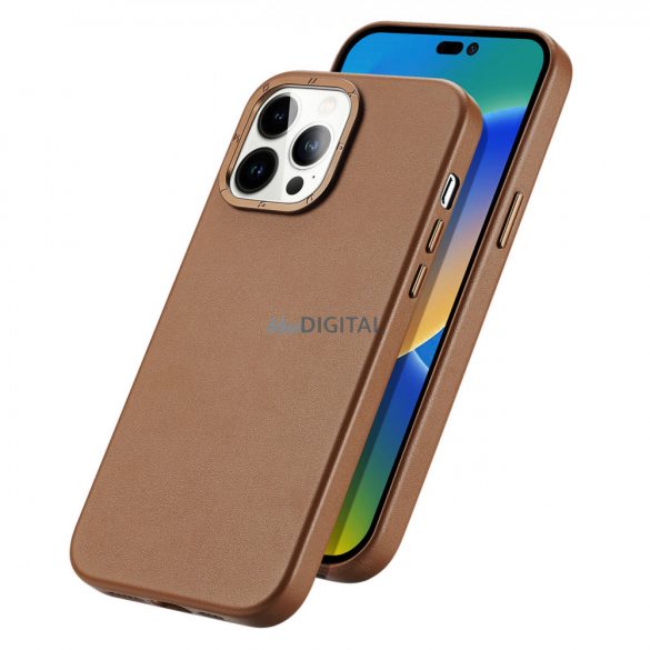 Dux Ducis Grit husă din piele pentru iPhone 14 Pro Max Elegant Faux piele Husă (MagSafe compatibil) maro