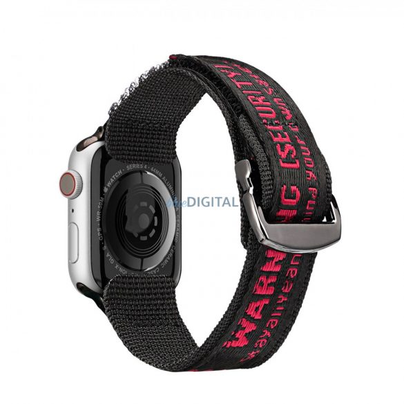 Curea Dux Ducis (versiunea pentru exterior) Curea Apple Watch Ultra, SE, 9, 8, 7, 6, 5, 4, 3, 2, 1 (49, 45, 44, 42 mm) Bratara din nailon cu banda neagra si rosie