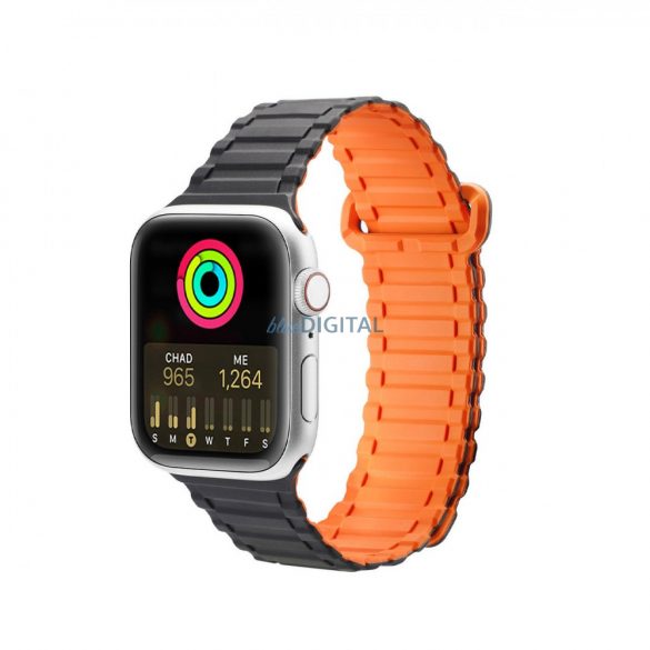 Curea Dux Ducis (Versiune Armor) Curea Apple Watch SE, 9, 8, 7, 6, 5, 4, 3, 2, 1 (41, 40, 38 mm) Bratara din silicon cu banda magnetica neagra/portocalie