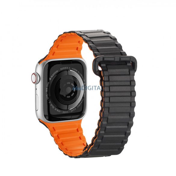 Curea Dux Ducis (Versiune Armor) Curea Apple Watch SE, 9, 8, 7, 6, 5, 4, 3, 2, 1 (41, 40, 38 mm) Bratara din silicon cu banda magnetica neagra/portocalie