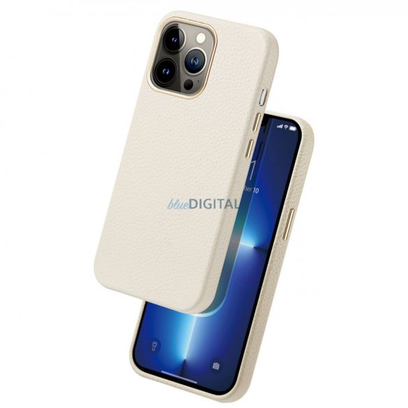 Dux Ducis Roma husă din piele pentru iPhone 13 Pro husă elegant din piele naturală alb