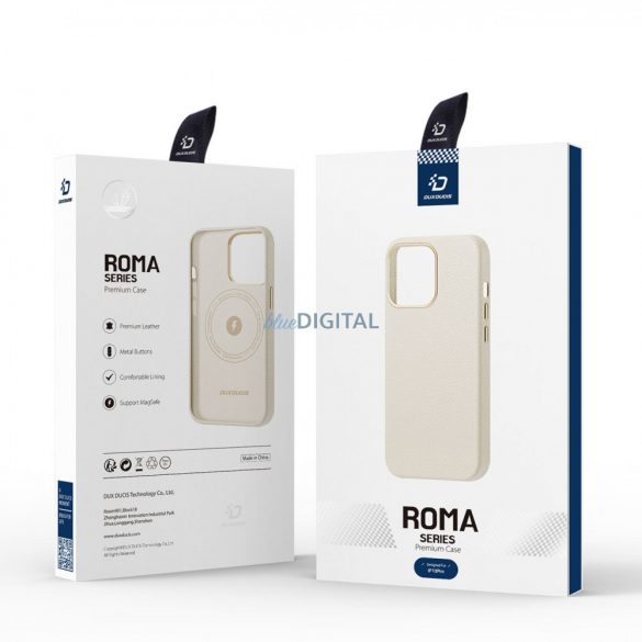 Dux Ducis Roma husă din piele pentru iPhone 13 Pro husă elegant din piele naturală alb