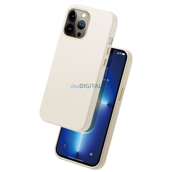 Dux Ducis Roma husă din piele pentru iPhone 13 Pro Max elegant husă din piele naturală alb