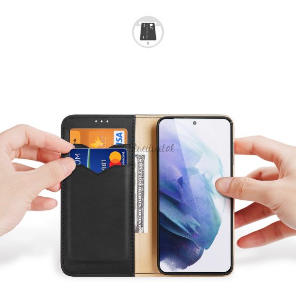 Dux Ducis Hivo Leather Flip Husă Portofel din piele naturală pentru carduri și documente Samsung Galaxy S22 + (S22 Plus) Negru