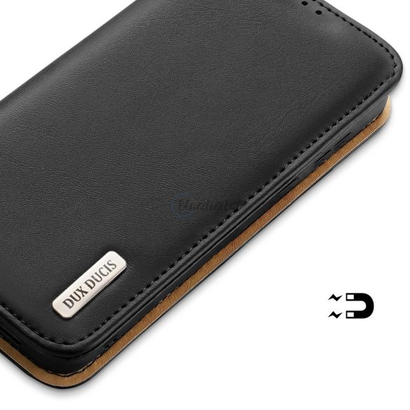 Dux Ducis Hivo Leather Flip Husă Portofel din piele naturală pentru carduri și documente Samsung Galaxy S22 + (S22 Plus) Negru