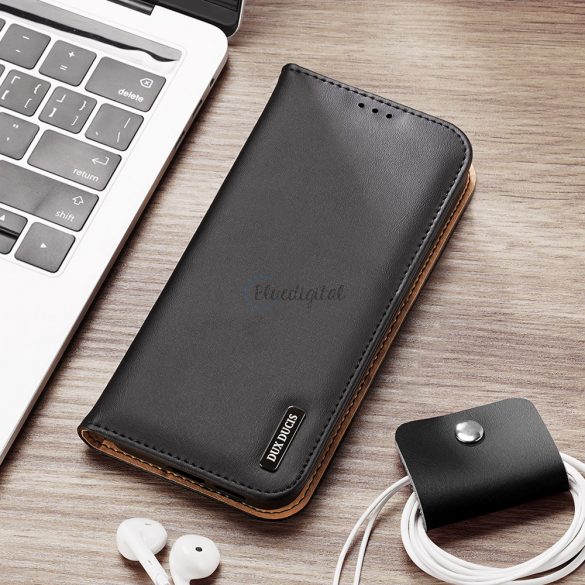 Dux Ducis Hivo Leather Flip Husă Portofel din piele naturală pentru carduri și documente Samsung Galaxy S22 + (S22 Plus) Negru