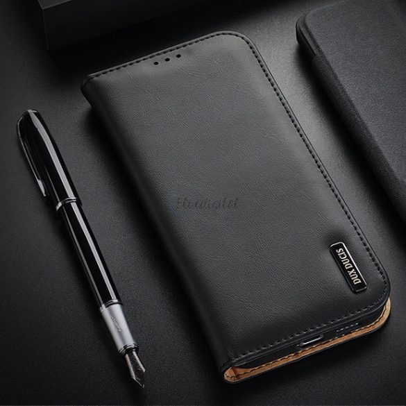 Dux Ducis Hivo Leather Flip Husă Portofel din piele naturală pentru carduri și documente Samsung Galaxy S22 + (S22 Plus) Negru