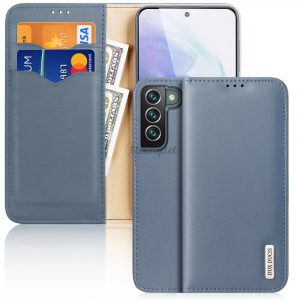 Husă cu clapă din piele Dux Ducis Hivo Portofel din piele naturală pentru carduri și documente Samsung Galaxy S22 + (S22 Plus) albastru