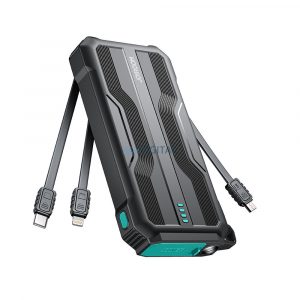 Powerbank 10000mAh Joyroom JR-L016 cu cabluri USB-C/micro USB/ Lightning încorporate - negru