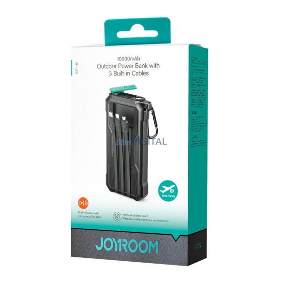 Powerbank 10000mAh Joyroom JR-L016 cu cabluri USB-C/micro USB/ Lightning încorporate - negru