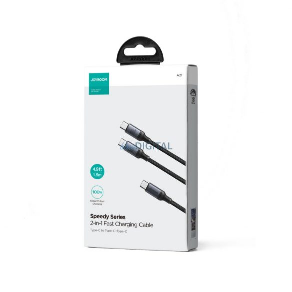 Cablu 2 în 1 Joyroom speedy serie SA21-1T2 USB-C - USB-C / USB-C 1,5 m negru