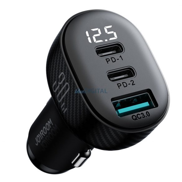 Joyroom JR-CCD04 30W 2x USB-C USB-A încărcător auto cu afișaj - negru