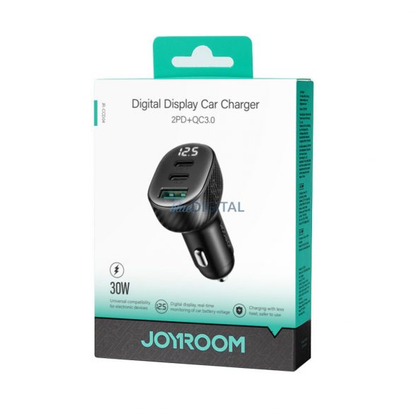 Joyroom JR-CCD04 30W 2x USB-C USB-A încărcător auto cu afișaj - negru