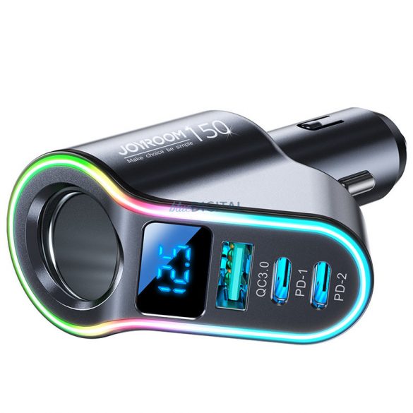 Joyroom încărcător auto rapid 4in1 USB-A QC3.0 / 2xUSB-C PD 150W negru (JR-CL21)