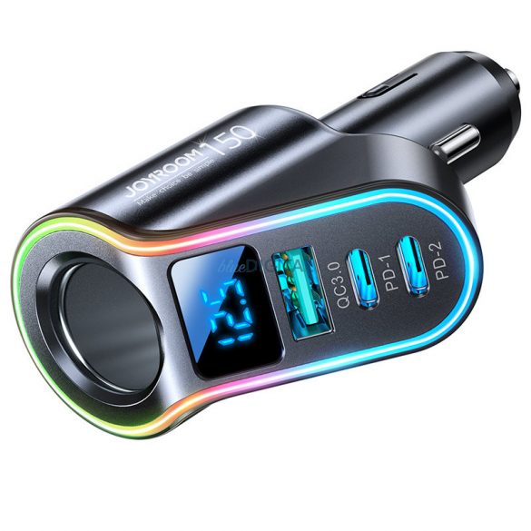 Joyroom încărcător auto rapid 4in1 USB-A QC3.0 / 2xUSB-C PD 150W negru (JR-CL21)