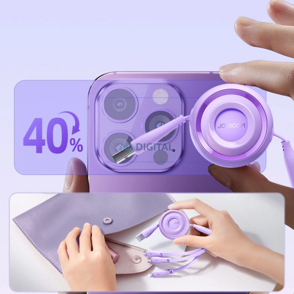 Cablu retractabil Joyroom S-A40 Colorful Series 3in1 USB-A la USB-C / Lightning / microUSB 1m - violet