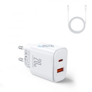 EU Joyroom JR-TCF05 20W USB-A încărcător USB-C + cablu USB-C - alb