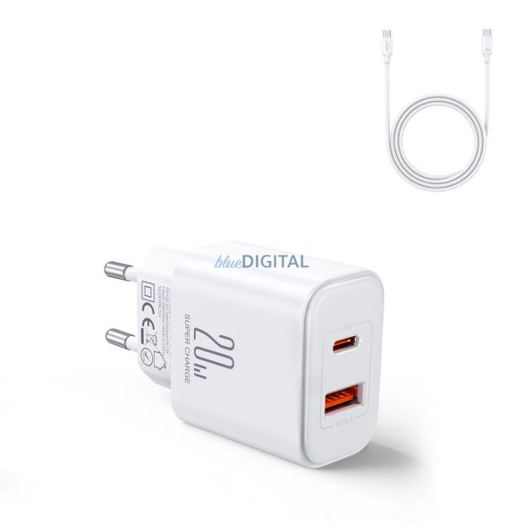 EU Joyroom JR-TCF05 20W USB-A încărcător USB-C + cablu USB-C - alb