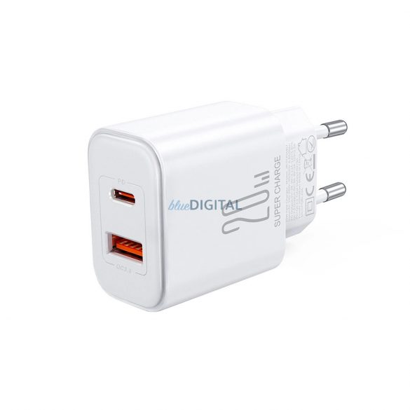 EU Joyroom JR-TCF05 20W USB-A încărcător USB-C + cablu USB-C - alb