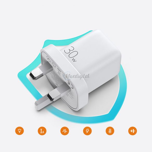 Încărcător de călătorie de perete Joyroom USB tip C / USB 30W Power Delivery Încărcare rapidă 4,5A (priză UK) alb (L-QP303)