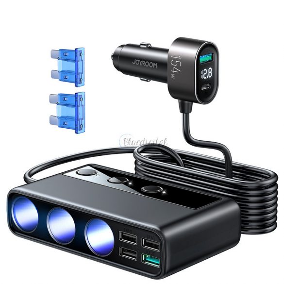 Joyroom 9in1 încărcător auto pentru laptop 154W - 5x USB / 1x USB tip C / 3x priză brichetă Power Delivery / Quick Charge / PPS / AFC / FCP negru (JR-CL06)