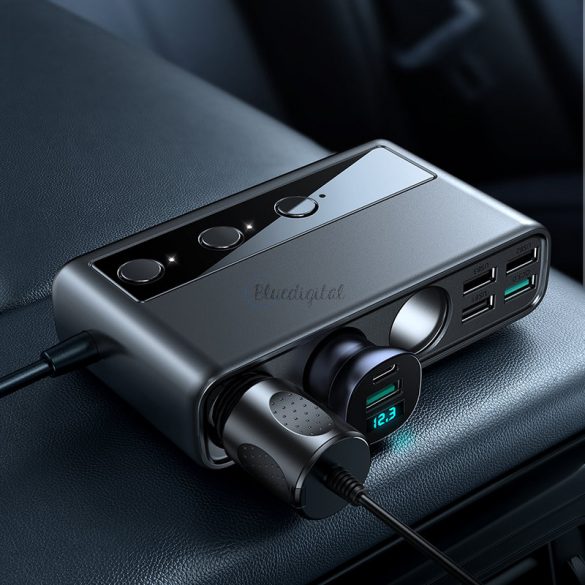 Joyroom 9in1 încărcător auto pentru laptop 154W - 5x USB / 1x USB tip C / 3x priză brichetă Power Delivery / Quick Charge / PPS / AFC / FCP negru (JR-CL06)