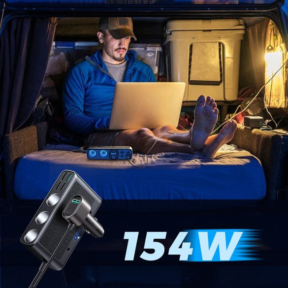 Joyroom 9in1 încărcător auto pentru laptop 154W - 5x USB / 1x USB tip C / 3x priză brichetă Power Delivery / Quick Charge / PPS / AFC / FCP negru (JR-CL06)