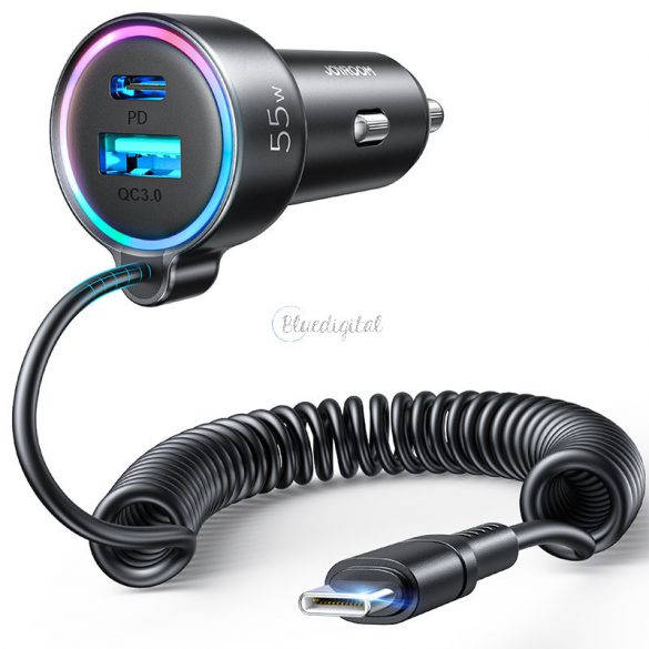 Joyroom încărcător auto rapid 3 în 1 cu cablu USB tip C 1.5m 55W negru (JR-CL07)